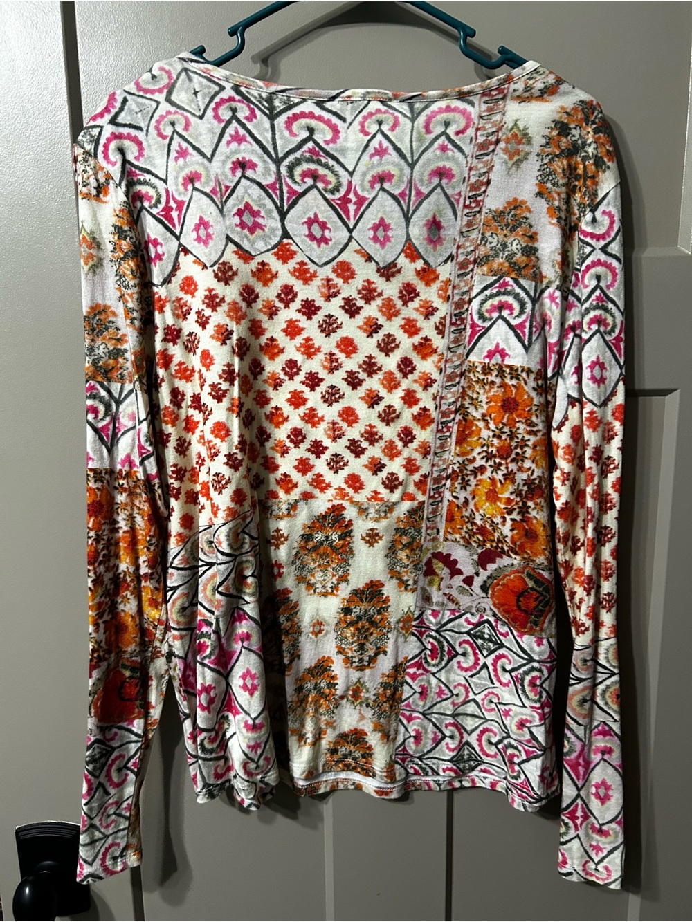 Sundance Boho Patchwork Long-Sleeve Scoop Neck Top - White/Multi - Picture 2 of 4